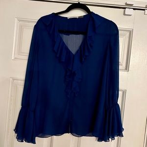 Alice + Olivia Midnight Blue Ruffle Romantic Poet's Blouse - Small